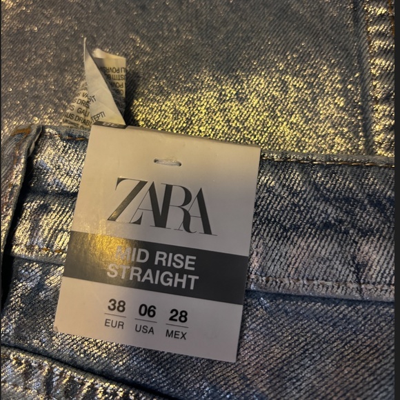 Zara Z1975 metallic silver mid rise straight relaxed cut jeans NWT - Picture 12 of 13